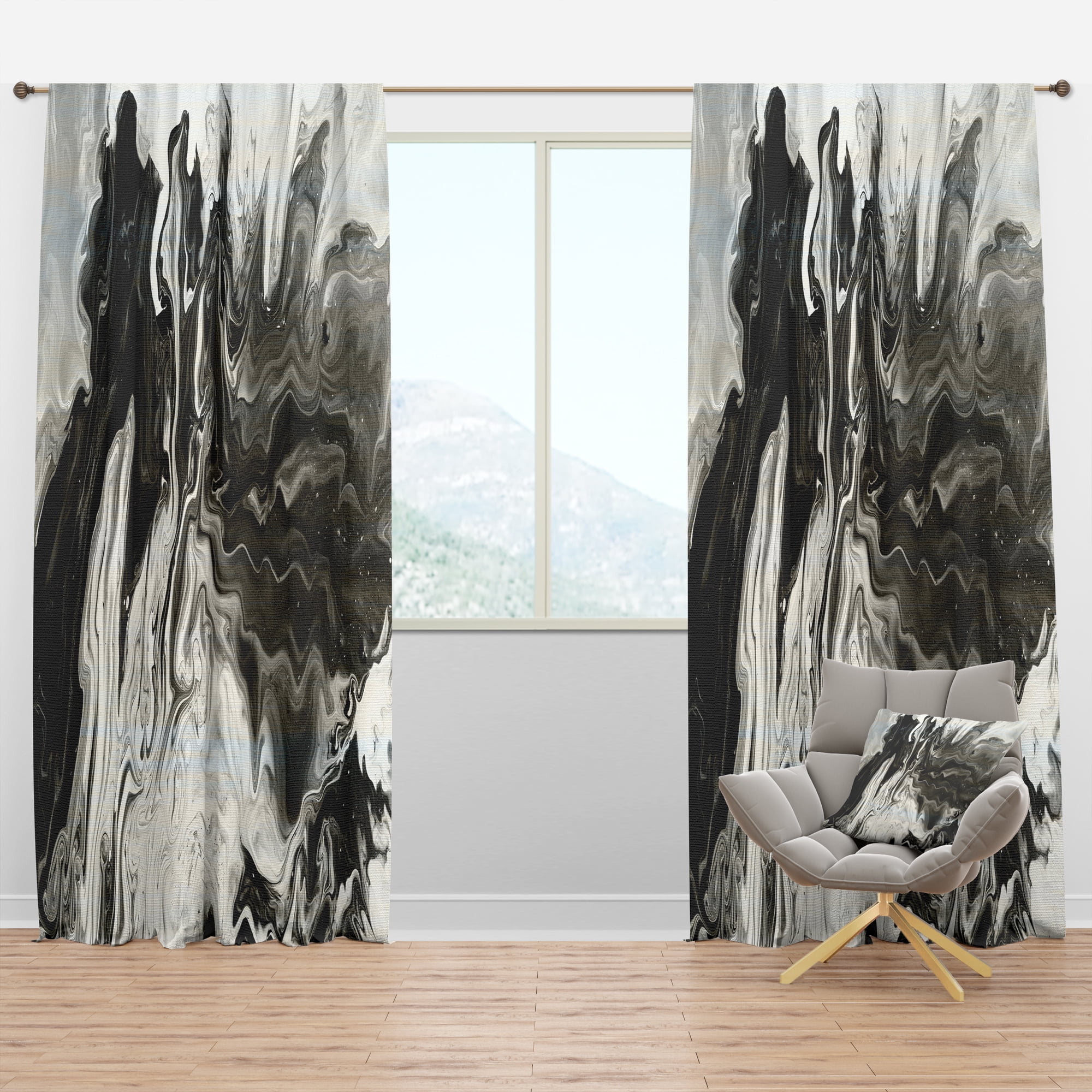 Designart 'Grey, White and White Marble Acrylic IX' Modern Blackout Curtain Panel