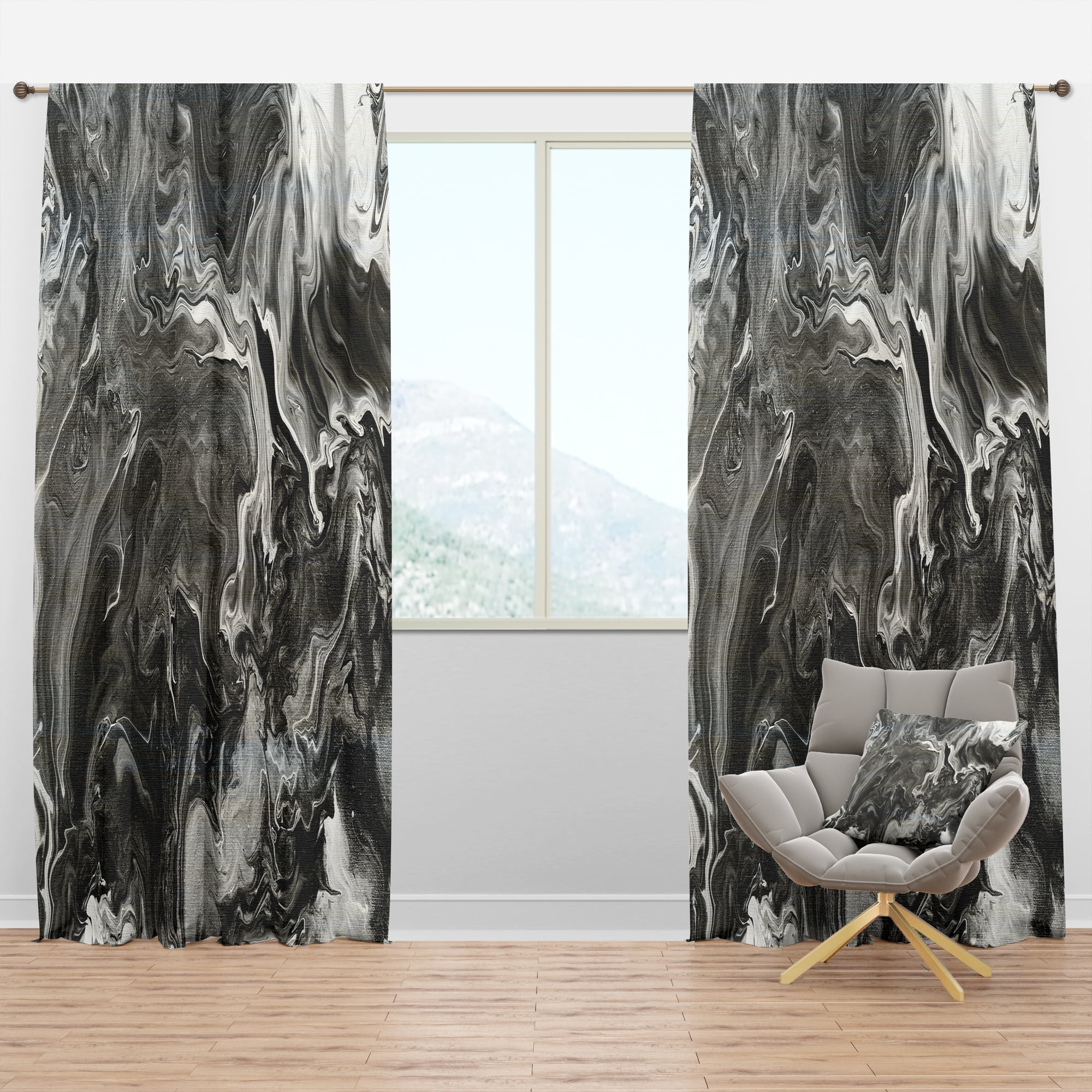 Designart 'Grey, White and White Marble Acrylic V' Modern Curtain Panel