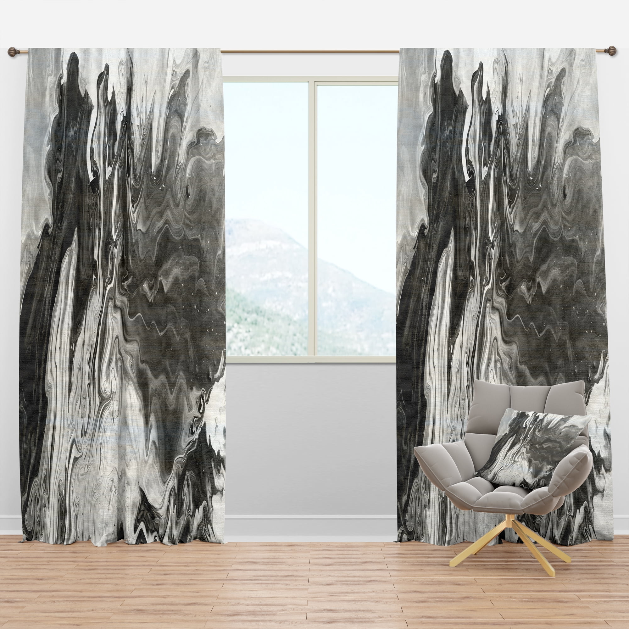 Designart 'Grey, White and White Marble Acrylic VI' Modern Blackout Curtain Panel