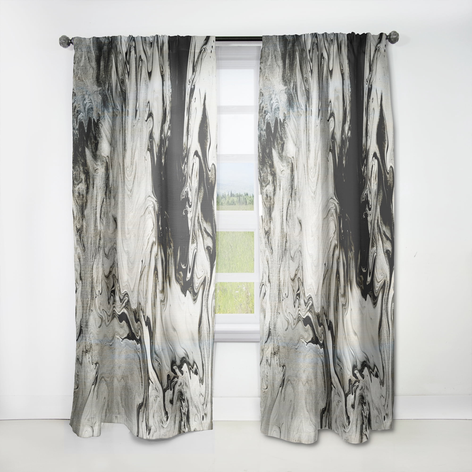 Designart 'Grey, White and White Marble Acrylic VII' Modern Curtain Panel