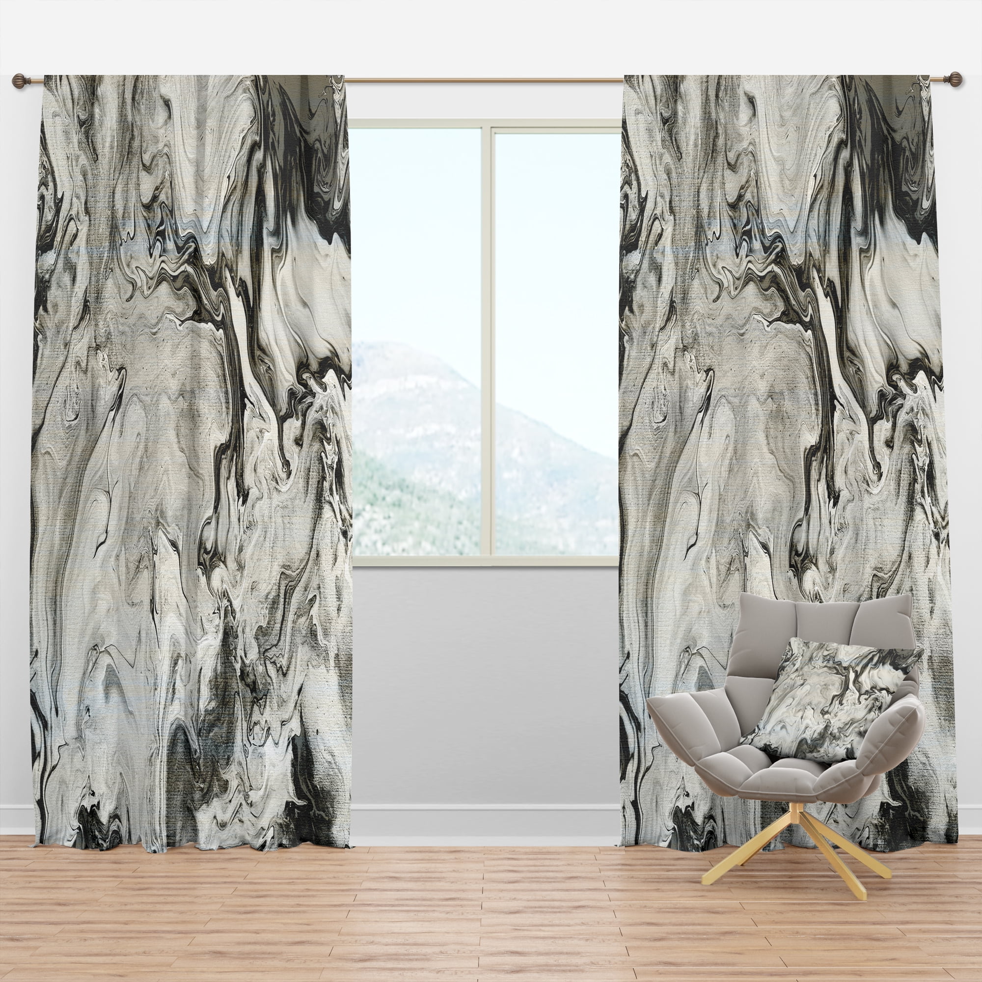 Designart 'Grey, White and White Marble Acrylic VIII' Modern Blackout Curtain Panel