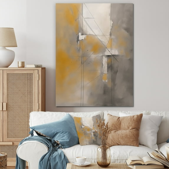 Designart "Grey Yellow Geometric Blend" Minimalism Canvas Art Print
