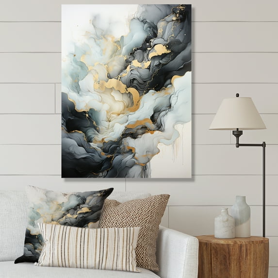 Designart "Grey Yellow Minimalism Serenity In Flow" Minimalism Canvas Wall Art