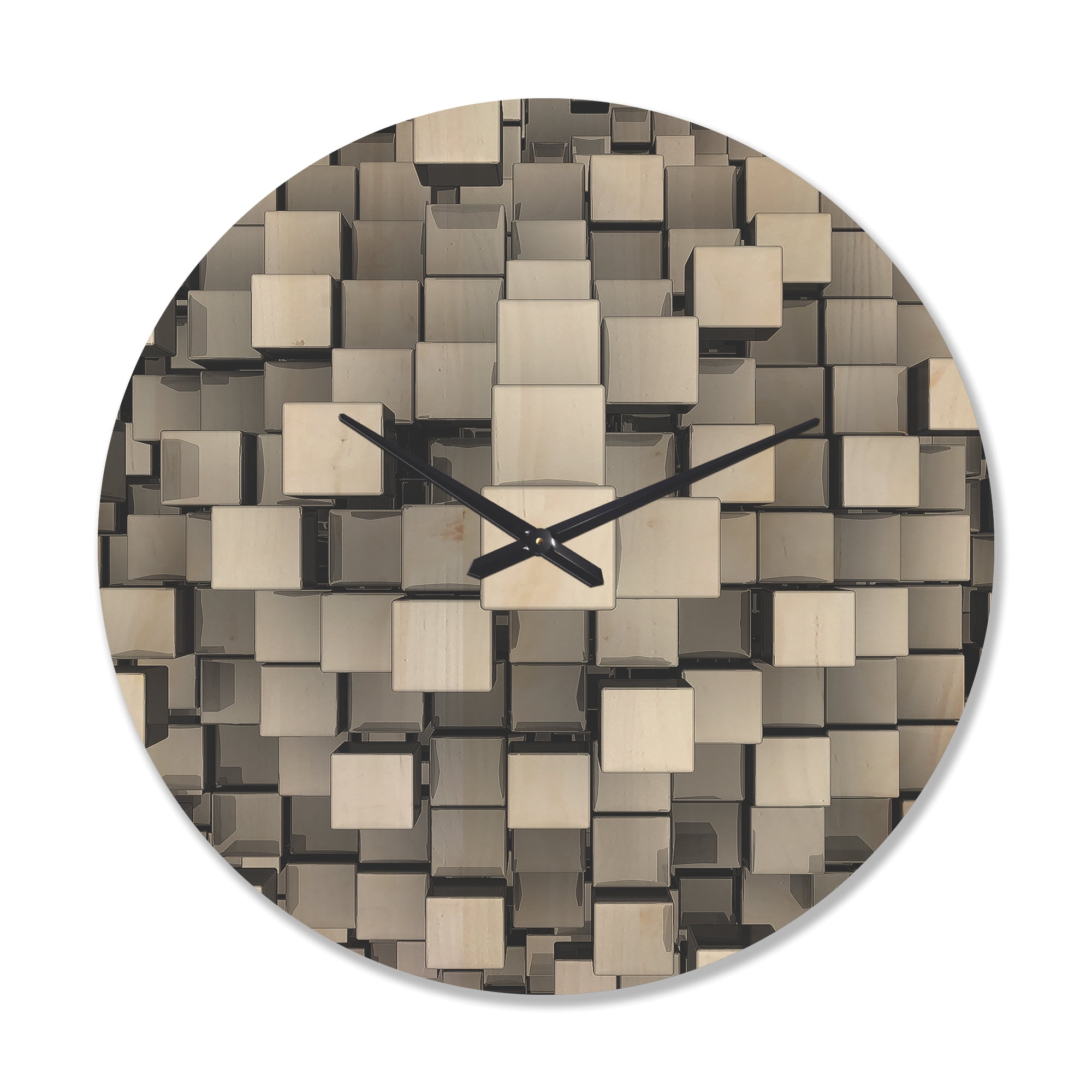 Designart 'Grey and Black Cubes' Modern Wood Wall Clock