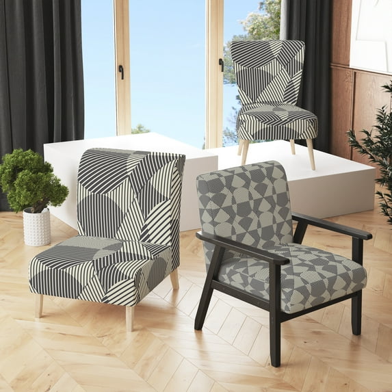 Designart "Grey and Cream Striped Pattern" Upholstered Patterned Accent Chair and Arm Chair