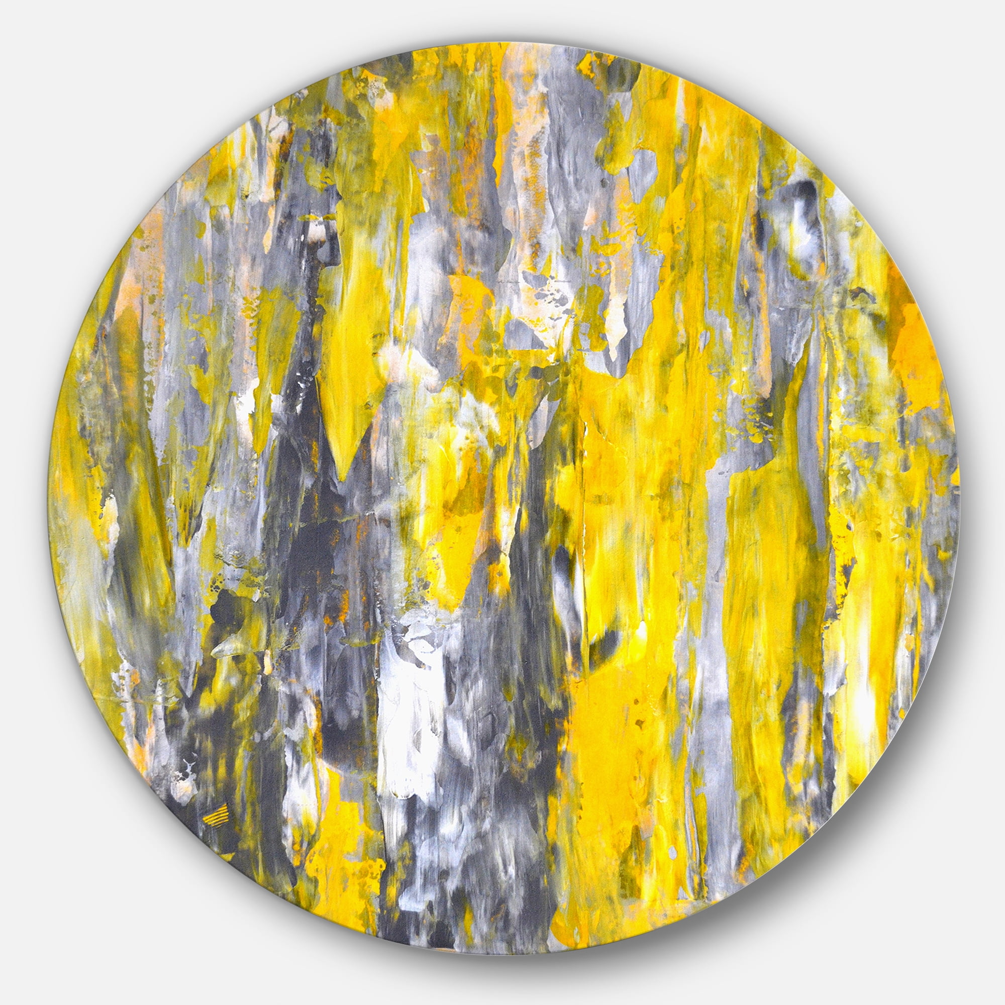 Designart Grey and Yellow Abstract Pattern' Abstract Circle Metal Wall Art