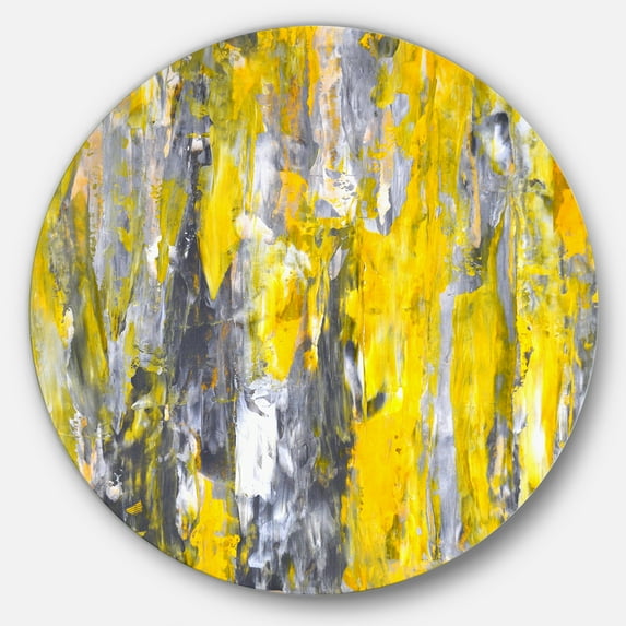 Designart Grey and Yellow Abstract Pattern' Abstract Circle Metal Wall Art