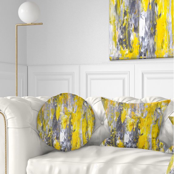 Designart Grey and Yellow Abstract Pattern - Abstract Throw Pillow - 12x20