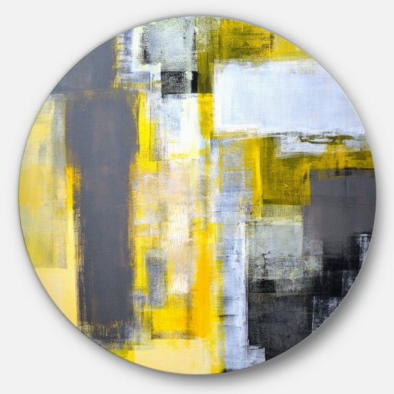 Designart Grey and Yellow Blur Abstract' Abstract Circle Metal Wall Art