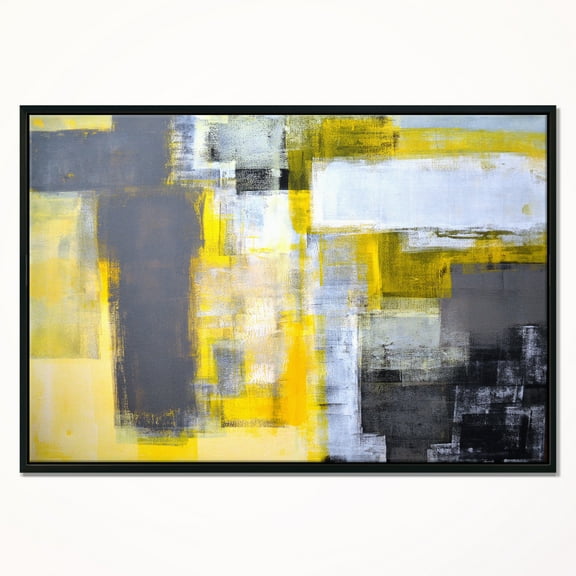 Designart ' Grey and Yellow Blur Abstract ' Abstract Framed Canvas Art Print