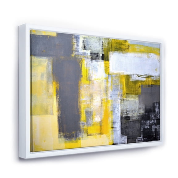 Designart ' Grey and Yellow Blur Abstract ' Abstract Framed Canvas Art Print