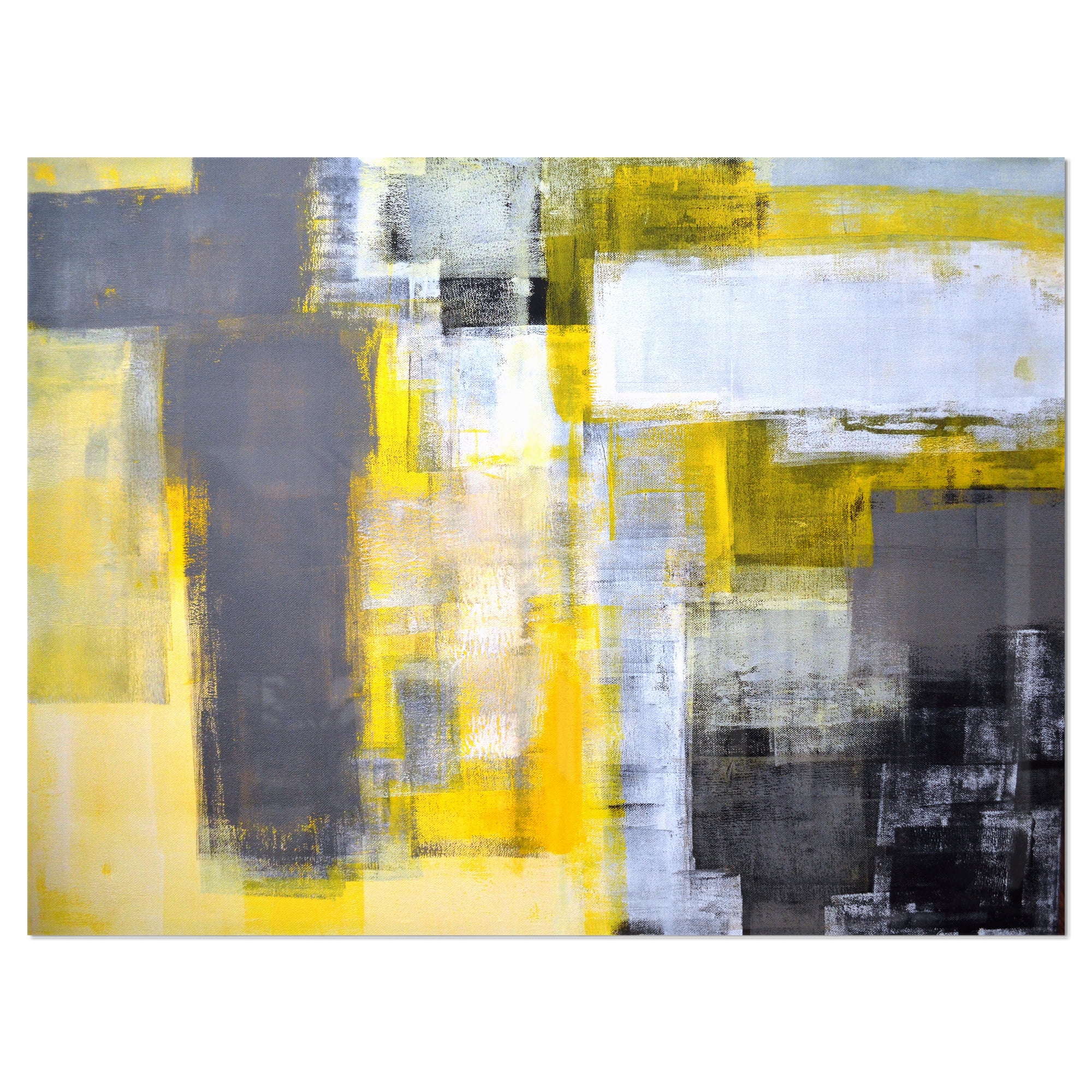 Designart 'Grey and Yellow Blur Abstract ' Abstract Metal Wall Art