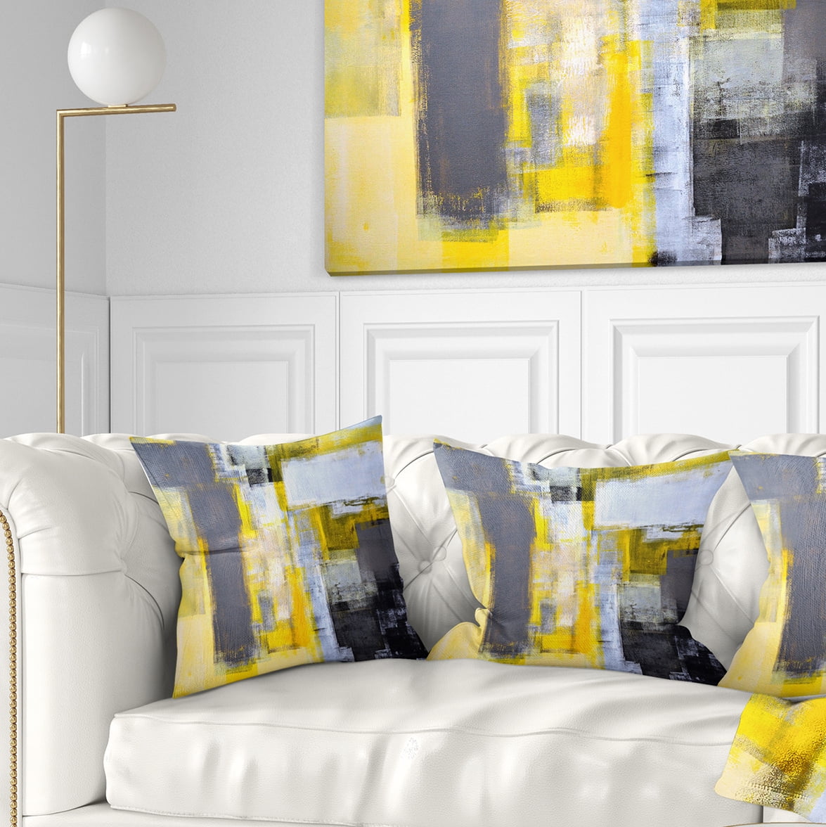 Designart Grey and Yellow Blur Abstract - Abstract Throw Pillow - 16x16