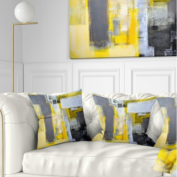 Designart Grey and Yellow Blur Abstract - Abstract Throw Pillow - 16x16