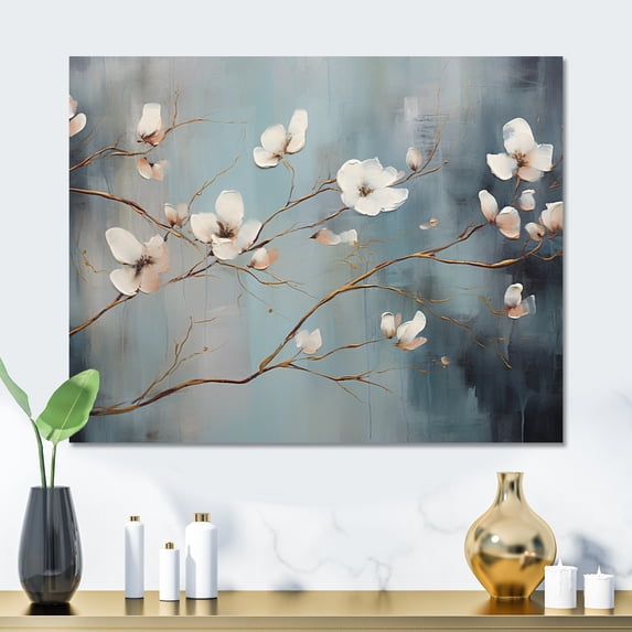 Designart "Grey blossom horizon" Abstract Botanicals Metal Wall Art Prints