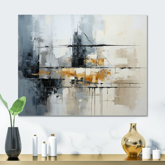 Designart "Grey composition Reflections II" Abstract Collages Metal Art Living Room