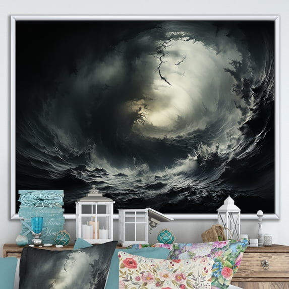 Designart "Grey modern Whirlwind Storm I" Landscapes Floater Framed Canvas Art Print