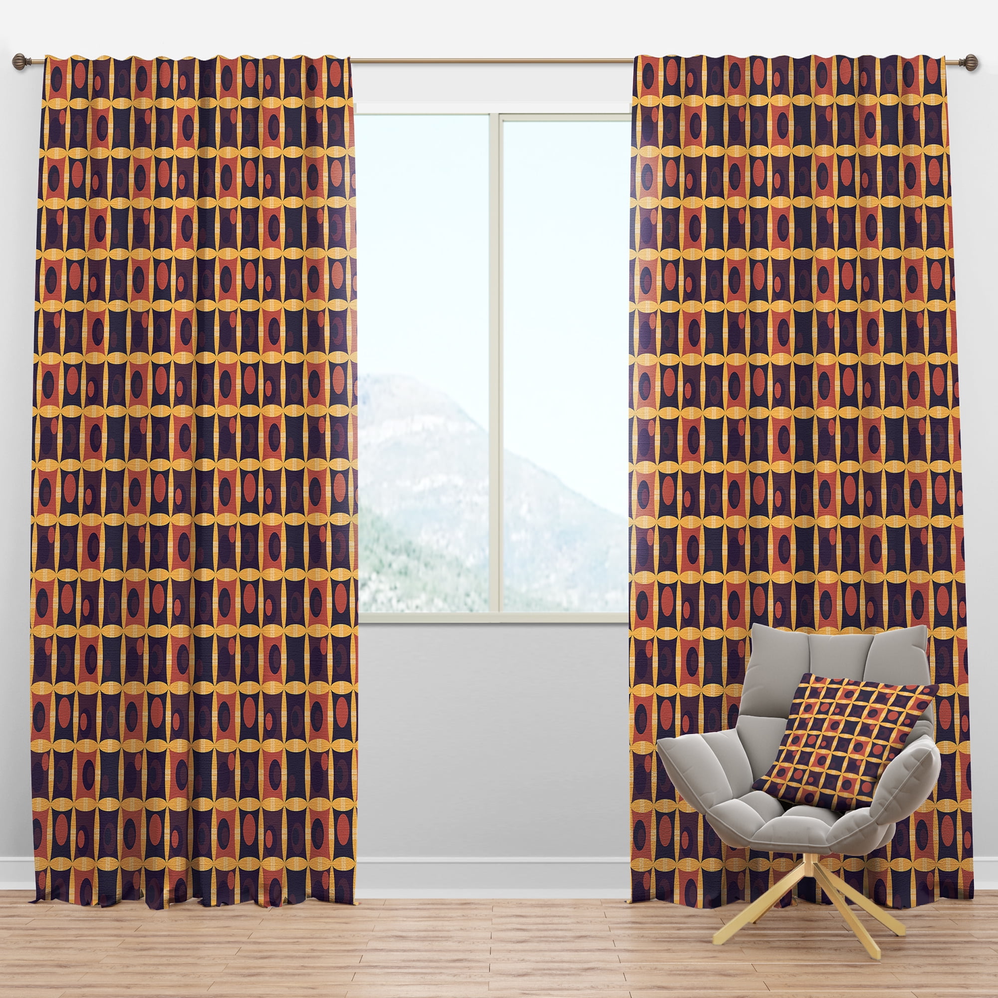 Designart 'Grid in Orange Retro' Mid-Century Modern Blackout Curtain Panel