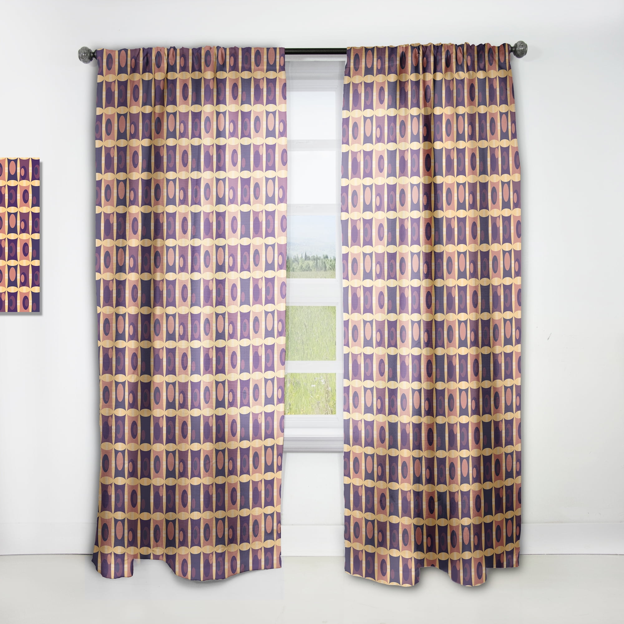 Designart 'Grid in Orange Retro' Mid-Century Modern Curtain Panel