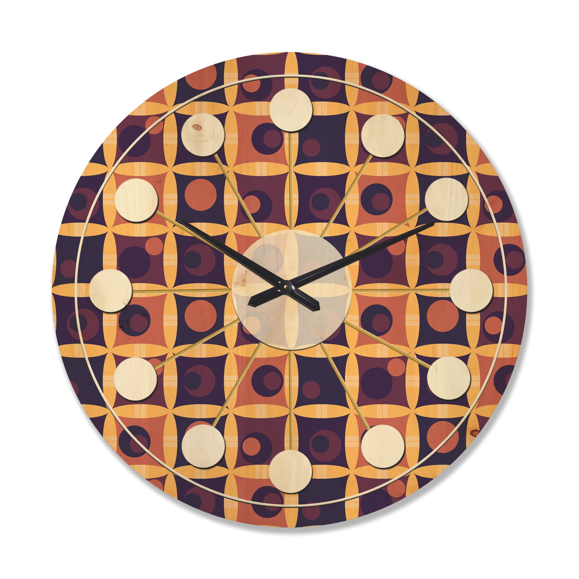 Designart 'Grid in Orange Retro' Mid-Century Modern Wood Wall Clock