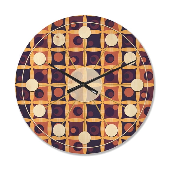 Designart 'Grid in Orange Retro' Mid-Century Modern Wood Wall Clock