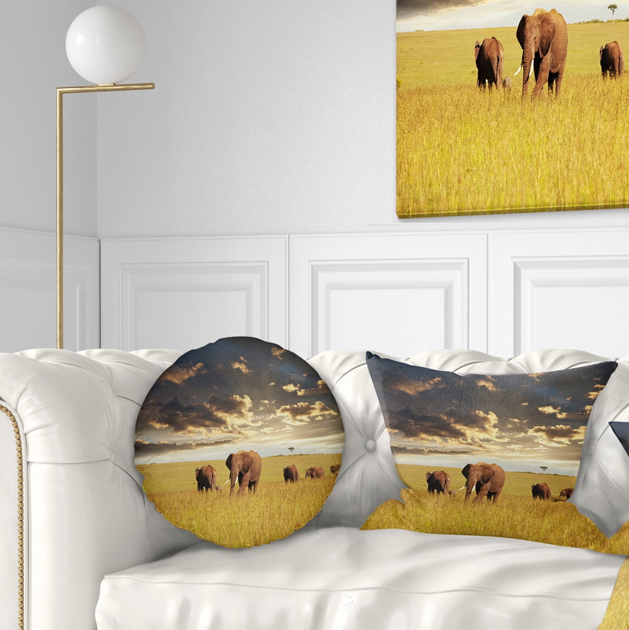 Designart Group of Elephants in Africa - African Throw Pillow - 12x20