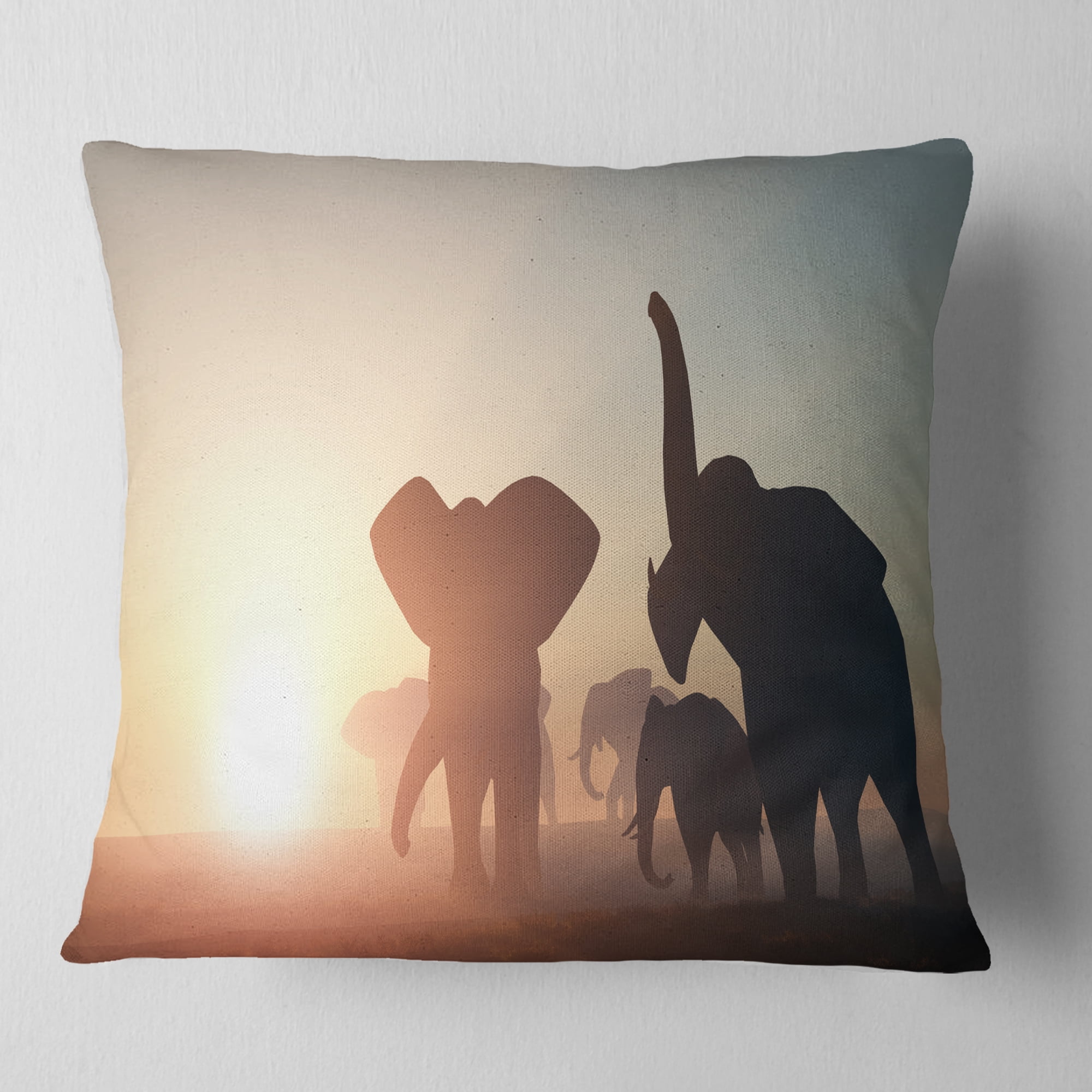 Designart Group of Elephants in the Wild - African Throw Pillow - 18x18