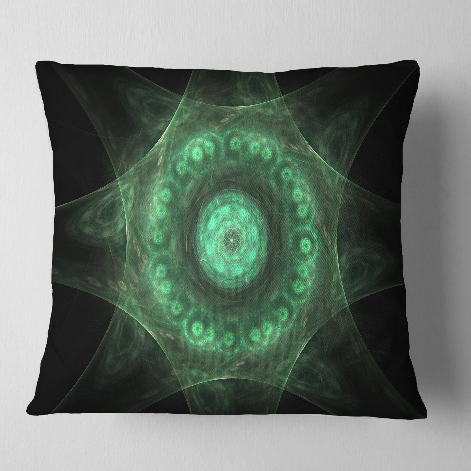 Designart Growing Radial Green Fractal Flower Art - Floral Throw Pillow - 16x16