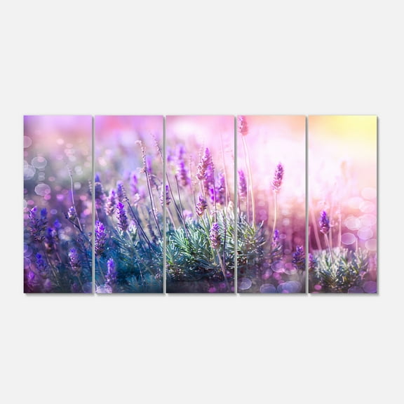 Designart 'Growing and Blooming Lavender ' Multipanel Floral Metal Wall Art