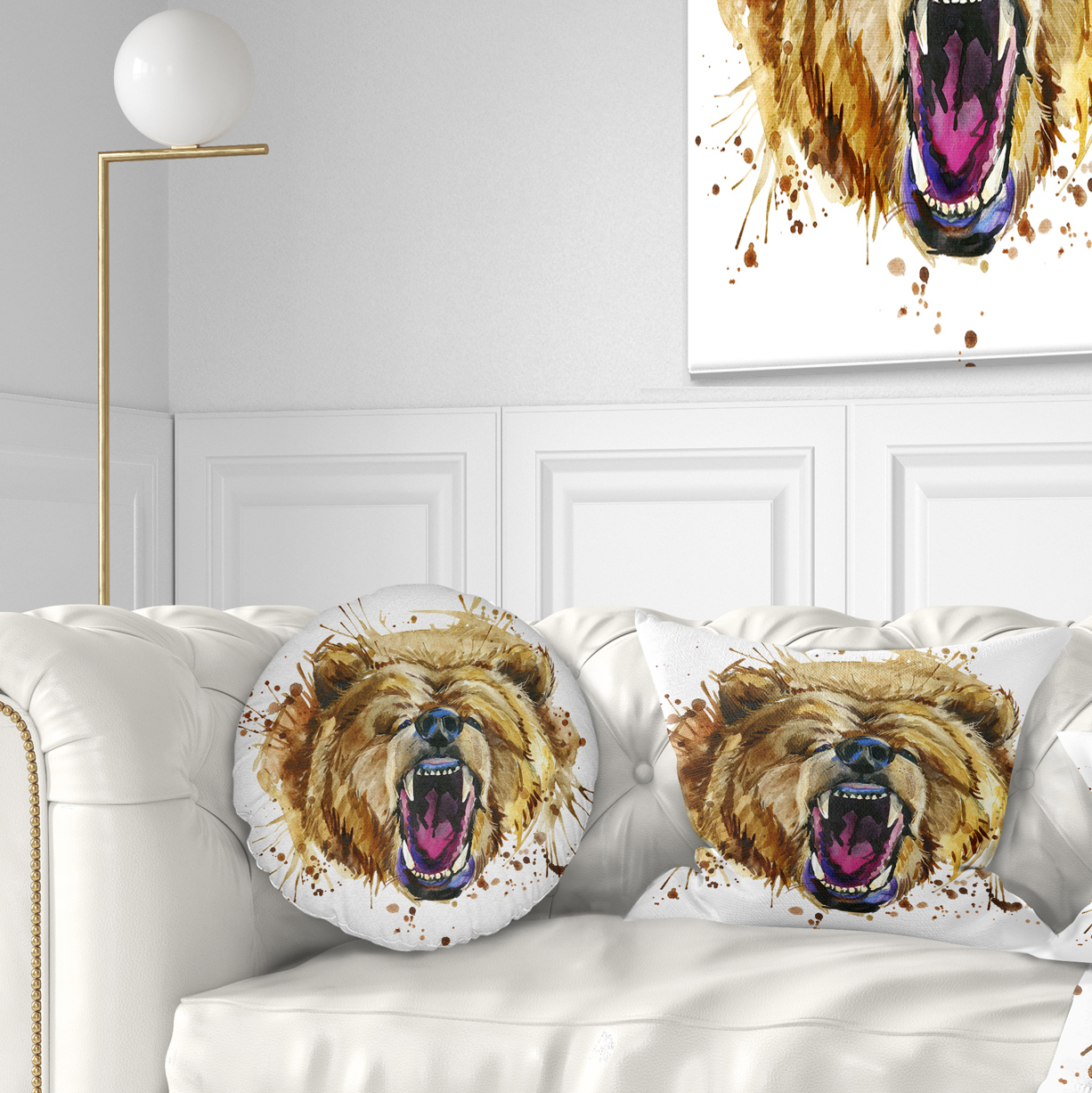 Designart Growling Grizzly Bear Watercolor - Abstract Throw Pillow - 12x20