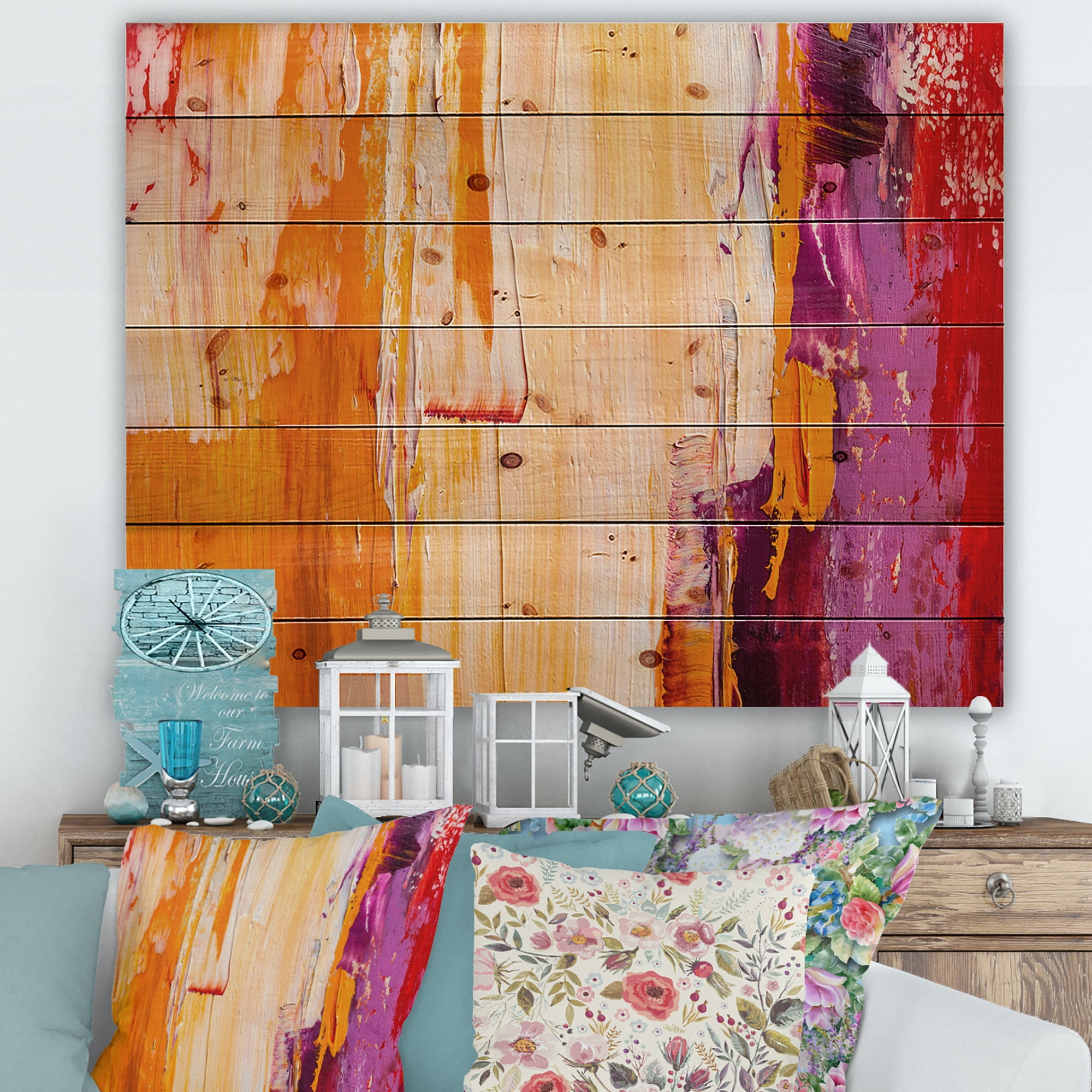 Designart 'Grunge Brown Abstract' Modern Print on Natural Pine Wood