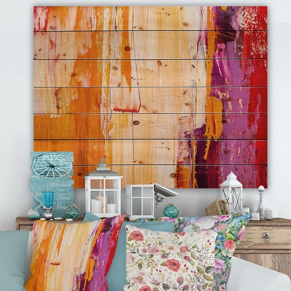 Designart 'Grunge Brown Abstract' Modern Print on Natural Pine Wood