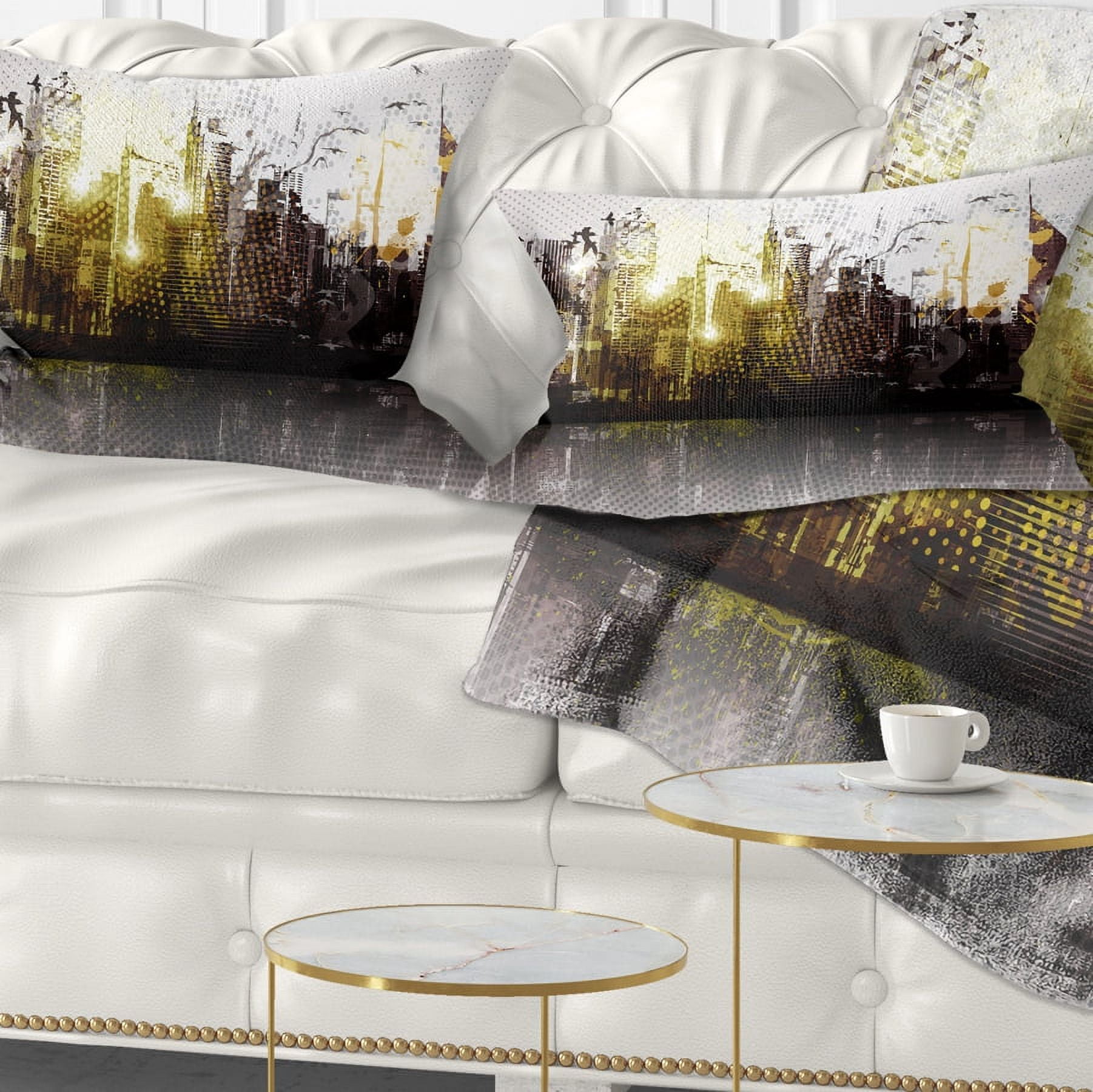 Designart Grunge City Panorama - Cityscape Throw Pillow - 12x20
