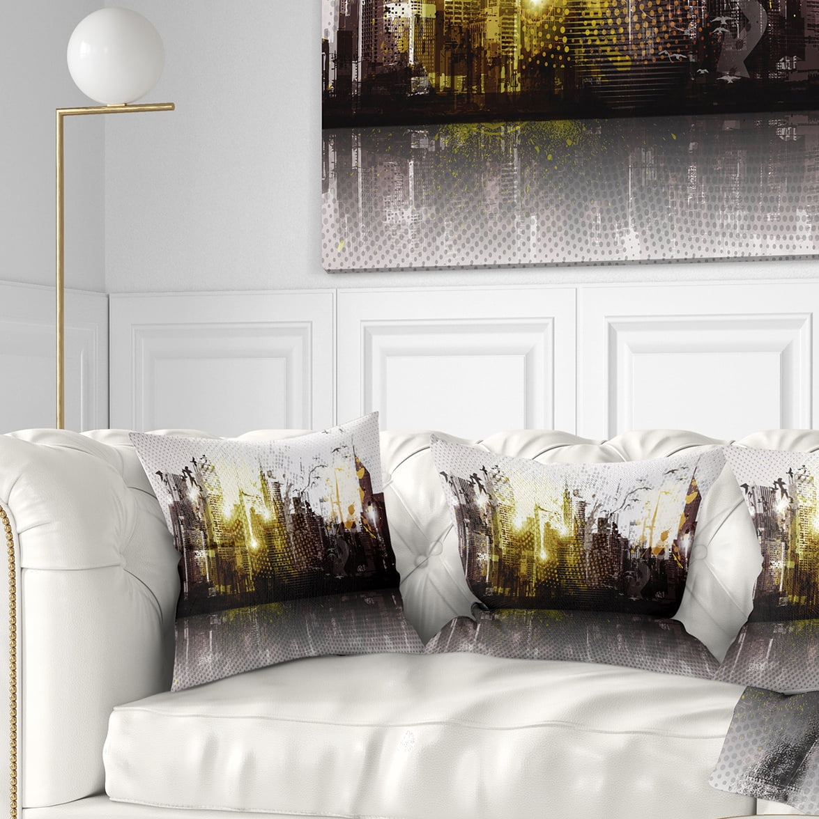 Designart Grunge City Panorama - Cityscape Throw Pillow - 18x18