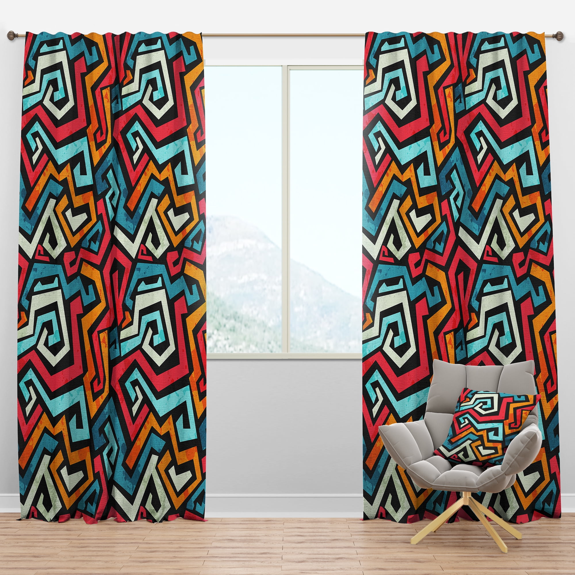 Designart 'Grunge Effect With Bright Graffiti Pattern' Modern & Contemporary Blackout Curtain Panel