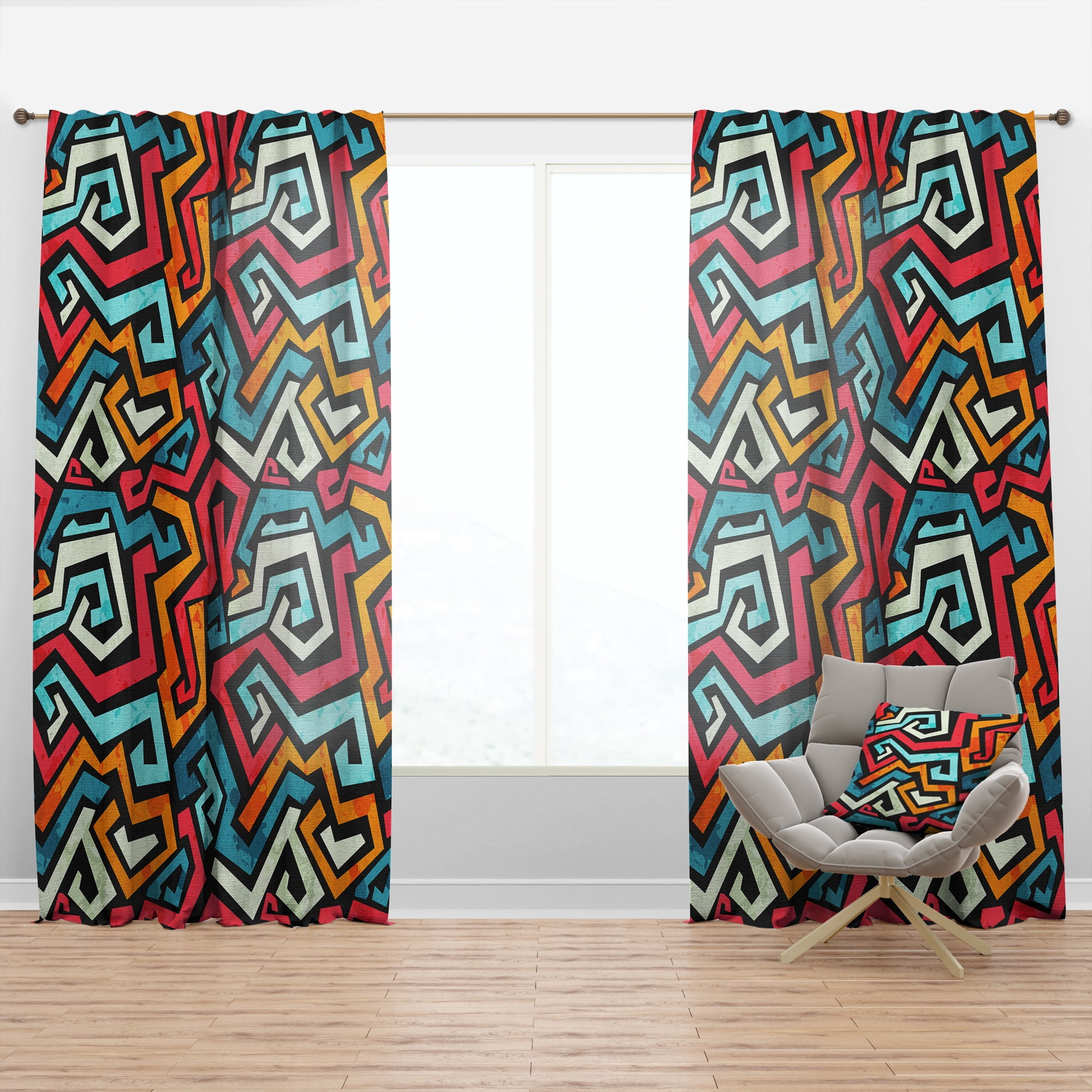 Designart 'Grunge Effect With Bright Graffiti Pattern' Modern & Contemporary Curtain Panel