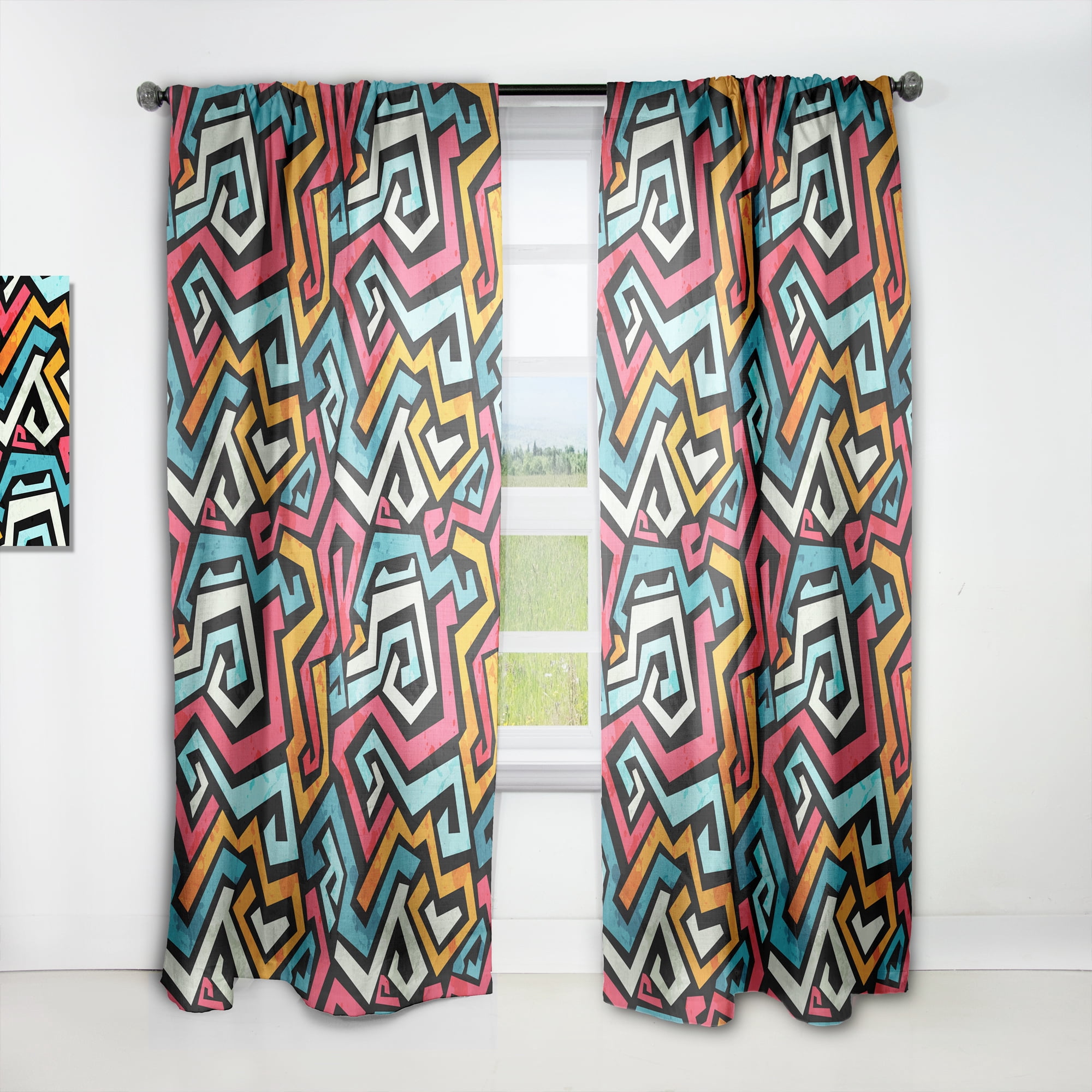 Designart 'Grunge Effect With Bright Graffiti Pattern' Modern & Contemporary Curtain Panel
