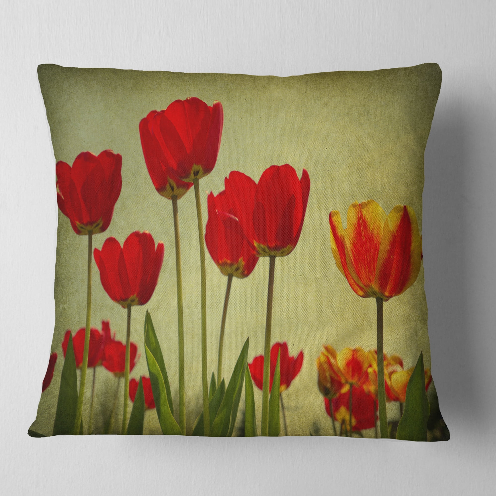Designart Grunge Flowers Background - Floral Throw Pillow - 16x16
