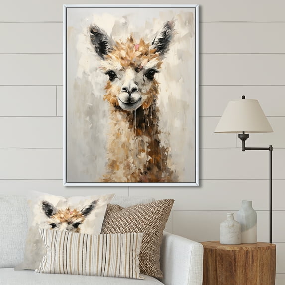 Designart "Grunge-Styled Minimalism: Alpaca" Alpaca Floater Framed Wall Decor