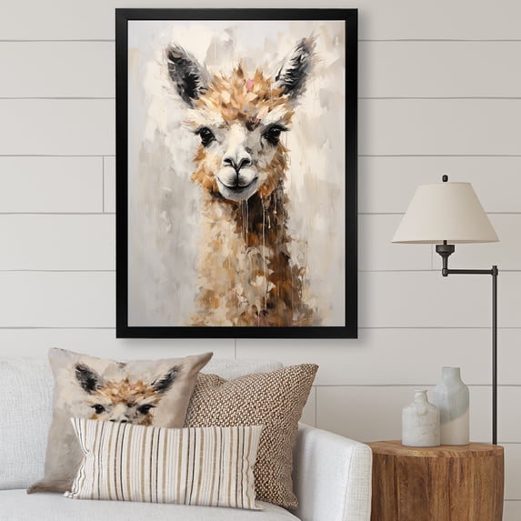 Designart "Grunge-Styled Minimalism: Alpaca" Alpaca Picture Framed Wall Decor