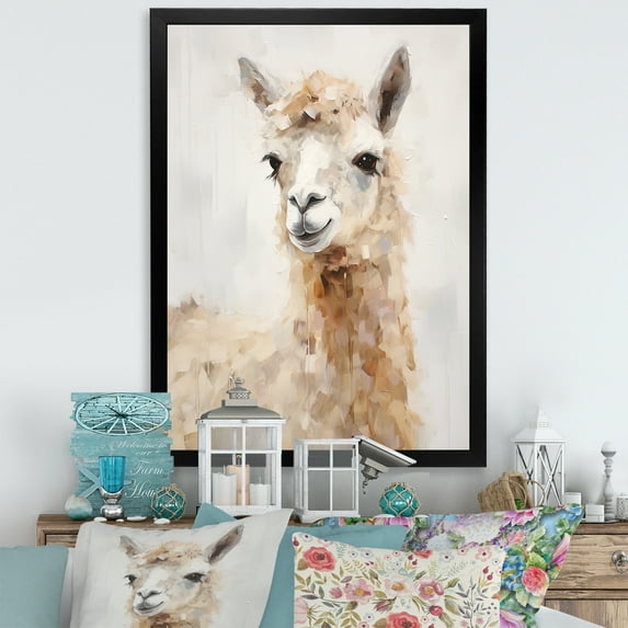 Designart "Grunge-Styled Minimalism: Alpaca I" Alpaca Picture Framed Canvas Wall Art