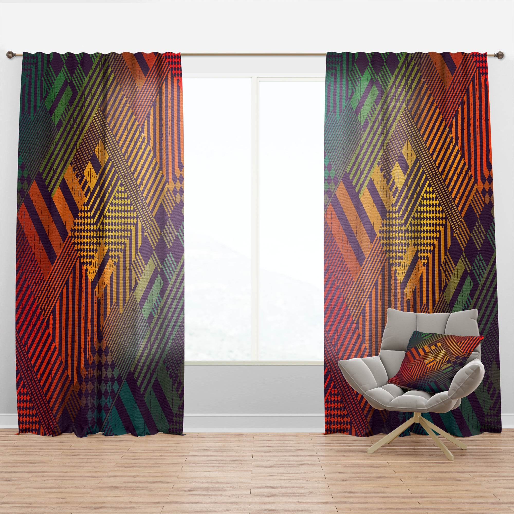 Designart 'Grungy Geometric Pattern' Modern & Contemporary Curtain Panel
