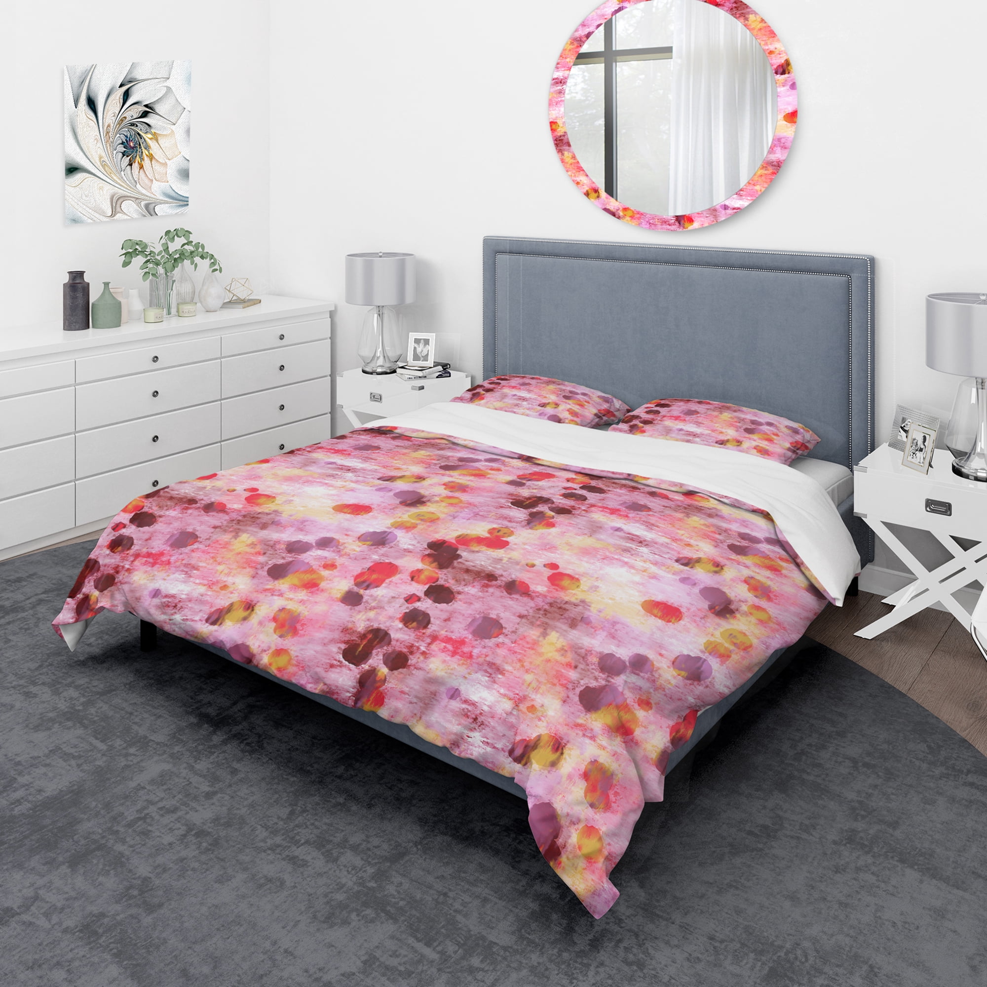 Designart 'Grungy Purple and Yellow Painting with Burgundy Circles' Modern & Contemporary Duvet Cover Set