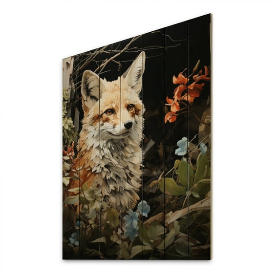 Designart "Guardian Pastoral Fox Wilderness painting I" Animals Print on Natural Pine Wood