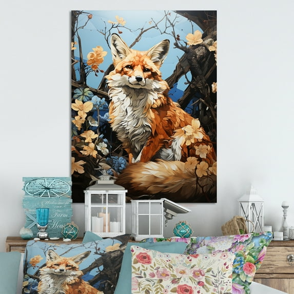 Designart "Guardian Pastoral Fox Wilderness painting II" Animals Metal Wall Art