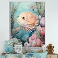 thumbnail image 1 of Designart "Guardian Pufferfish Of The Coral Realm" Coastal Coral Under Water Floater Framed Canvas Wall Art, 1 of 5