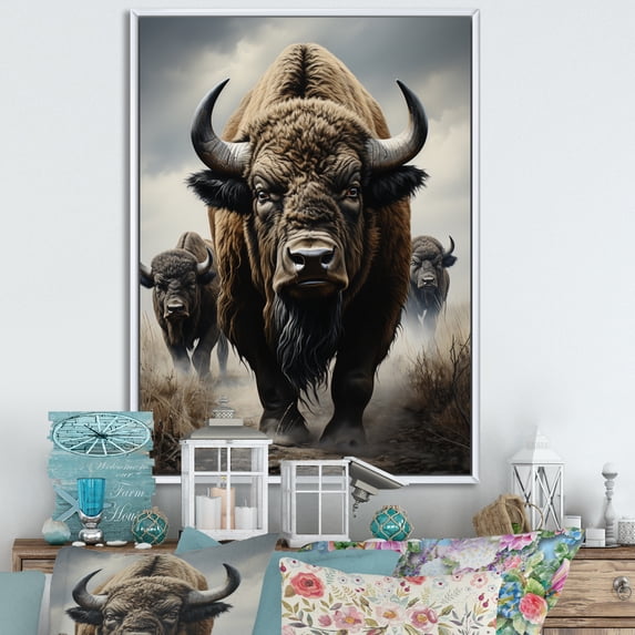 Designart "Guardians of the Bison" Animals Floater Framed Canvas Art Print
