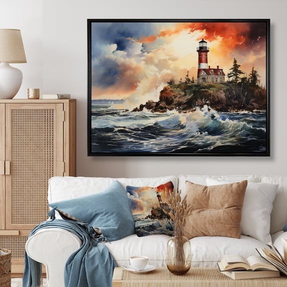 Designart "Guiding Light Vintage Lighthouses III" Nautical & Beach Floater Framed Canvas Print
