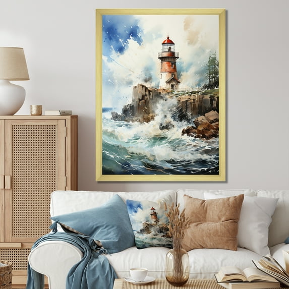Designart "Guiding Light Vintage Lighthouses IV" Nautical & Beach Floater Framed Wall Decor