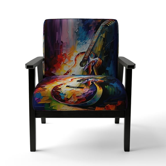 Designart "Guitar Strings on Stage Musical Fusion I" Purple Music Upholstered Accent Chair - Modern Arm Chair For Bedroom
